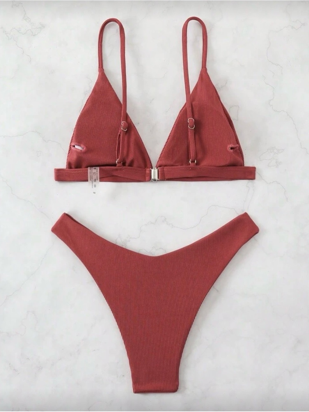 SHEIN Rust Red Ribbed Triangle Bikini Set - Picture 2 of 3
